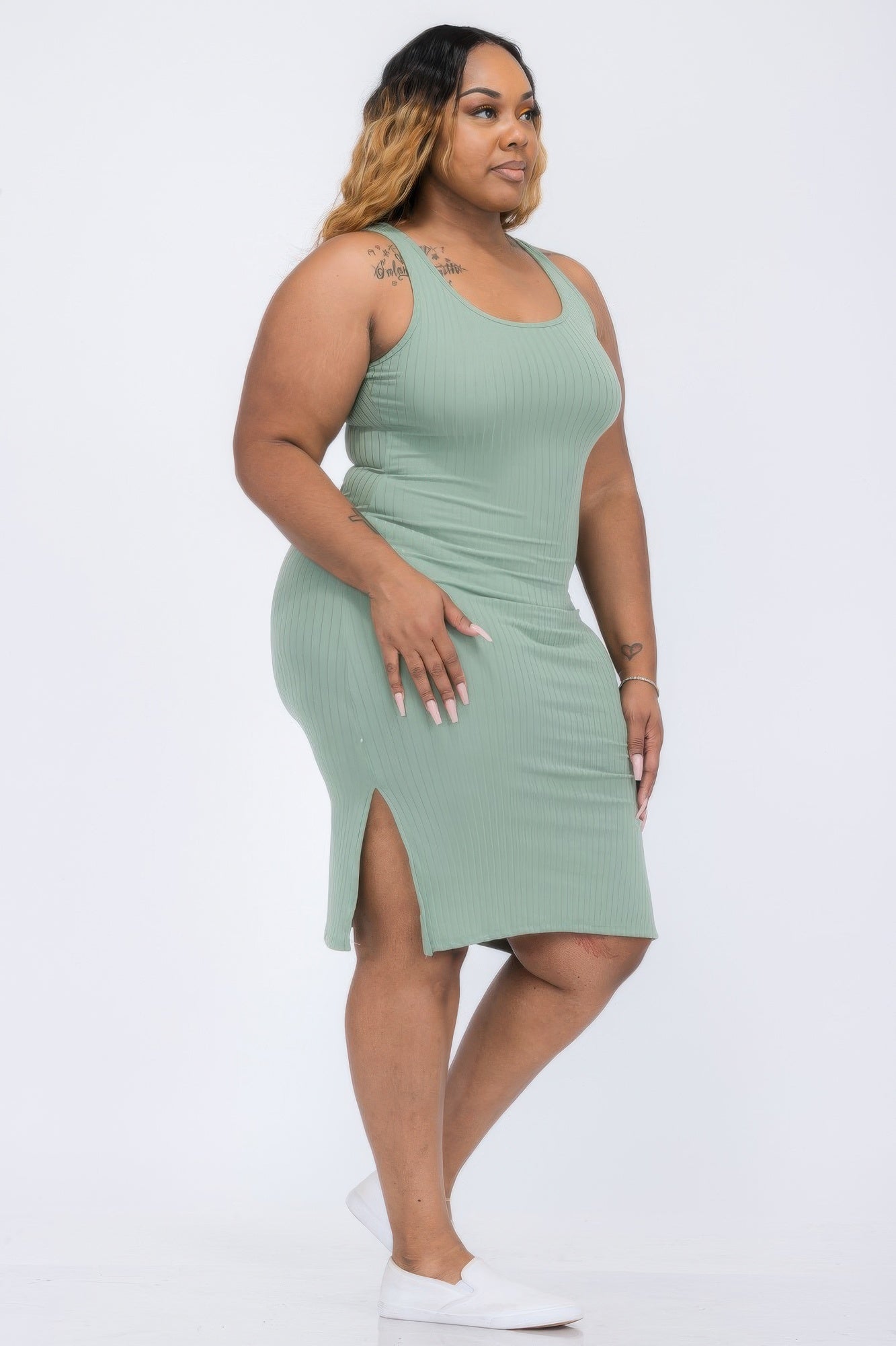 Plus Size Ribbed Side Slit Tank Midi Dress | Mixtshop LLC