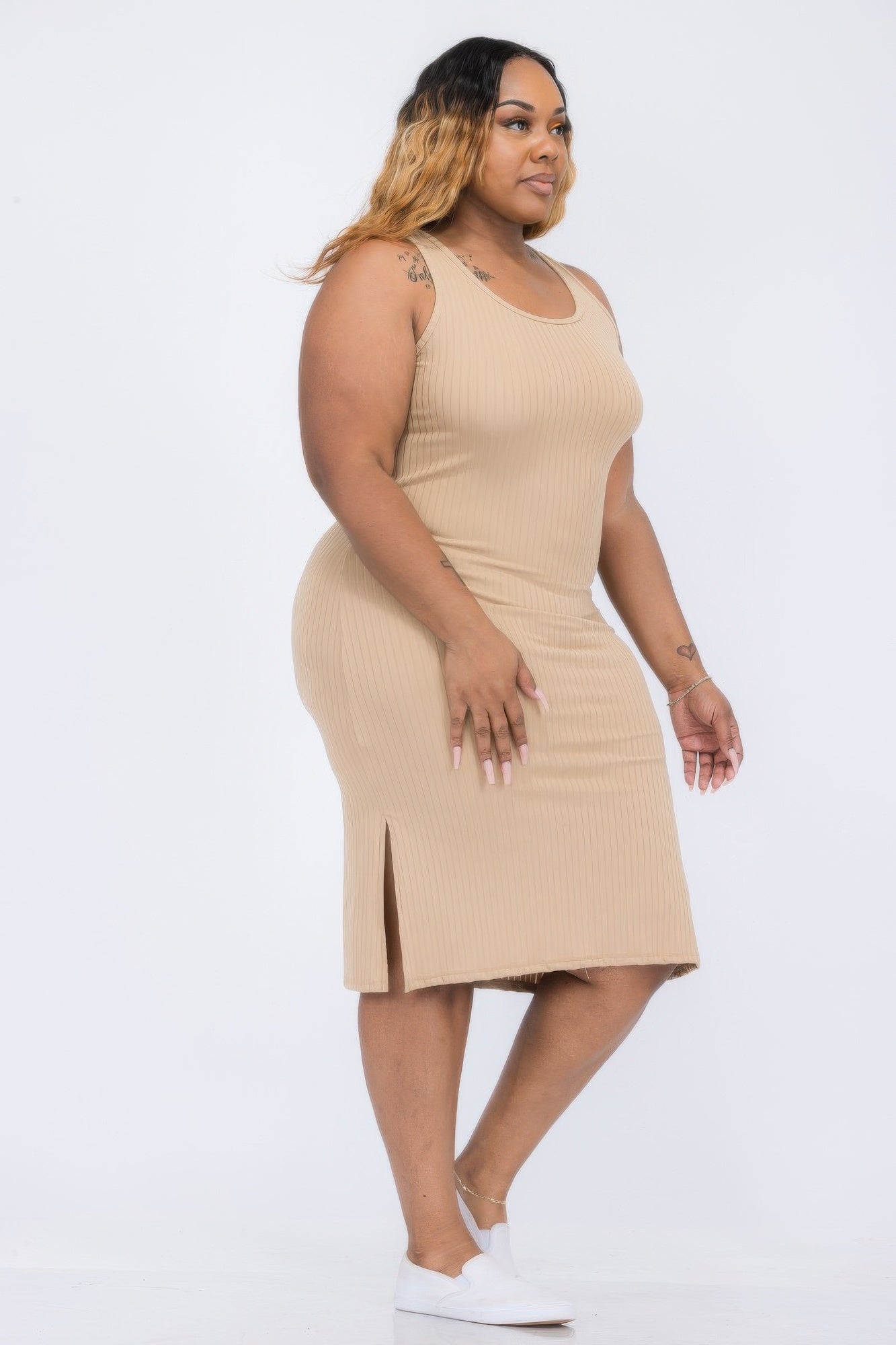 Plus Size Ribbed Side Slit Tank Midi Dress | Mixtshop LLC