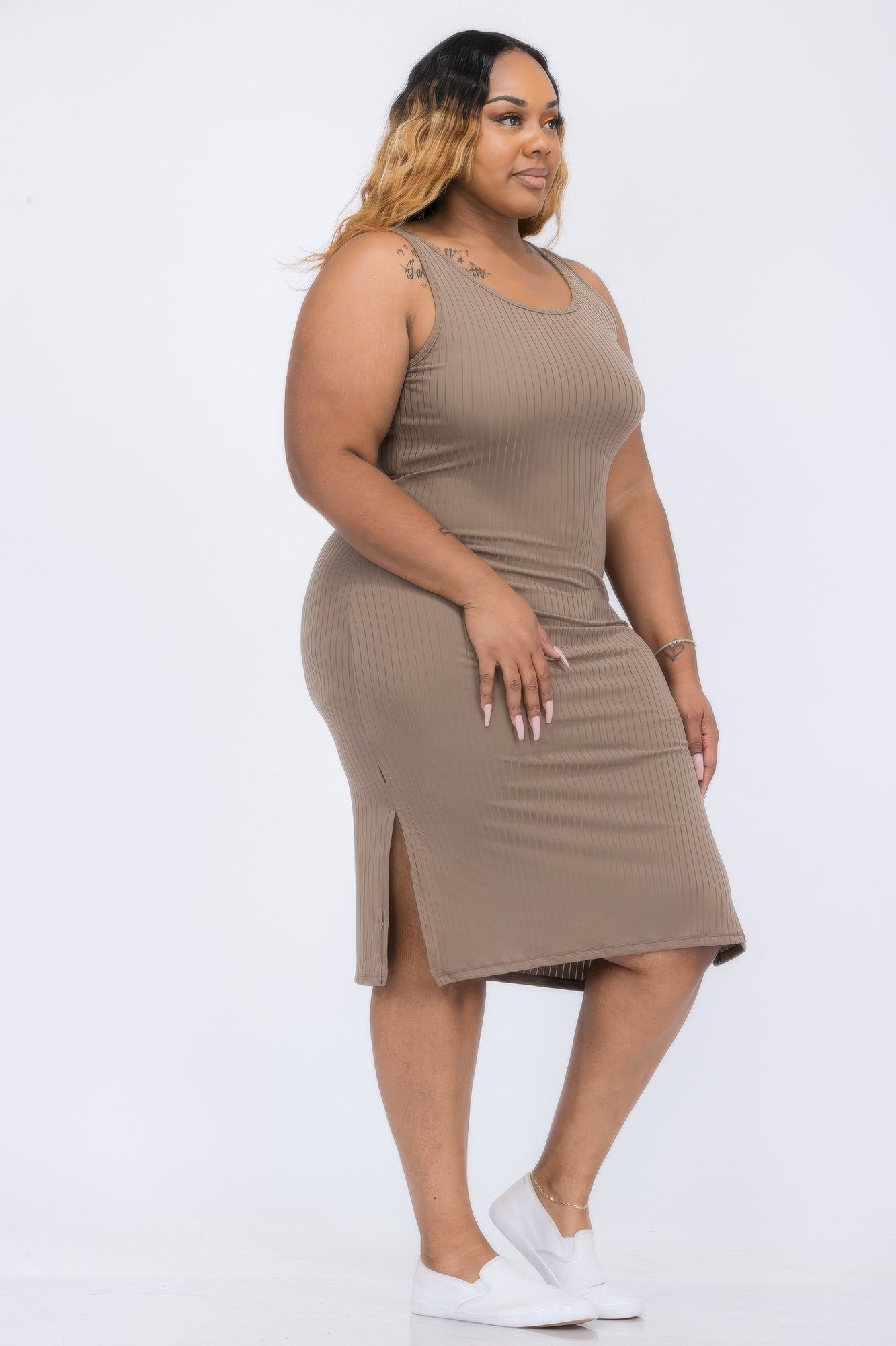 Plus Size Ribbed Side Slit Tank Midi Dress | Mixtshop LLC