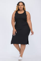Plus Size Ribbed Side Slit Tank Midi Dress | Mixtshop LLC