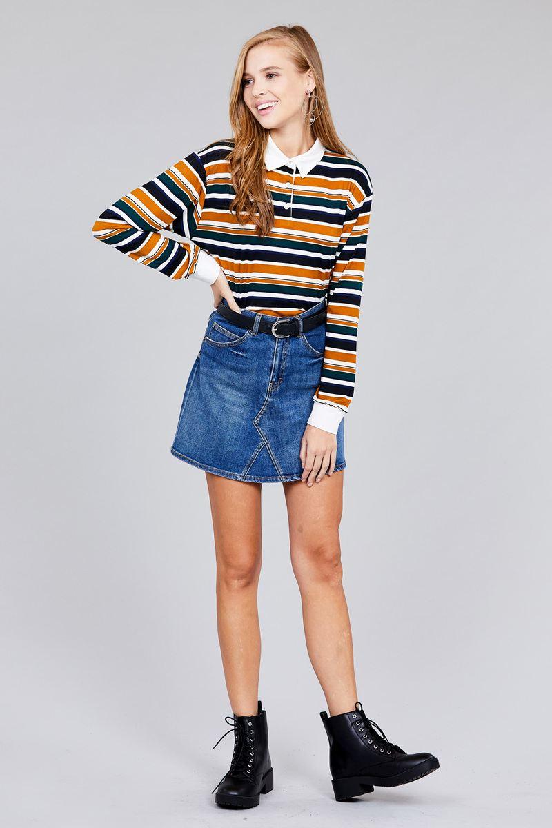 Ladies fashion plus size long sleeve multi striped dty brushed shirts | Mixtshop LLC