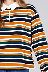 Ladies fashion plus size long sleeve multi striped dty brushed shirts | Mixtshop LLC