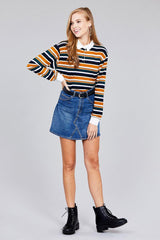 Ladies fashion plus size long sleeve multi striped dty brushed shirts | Mixtshop LLC