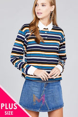 Ladies fashion plus size long sleeve multi striped dty brushed shirts | Mixtshop LLC