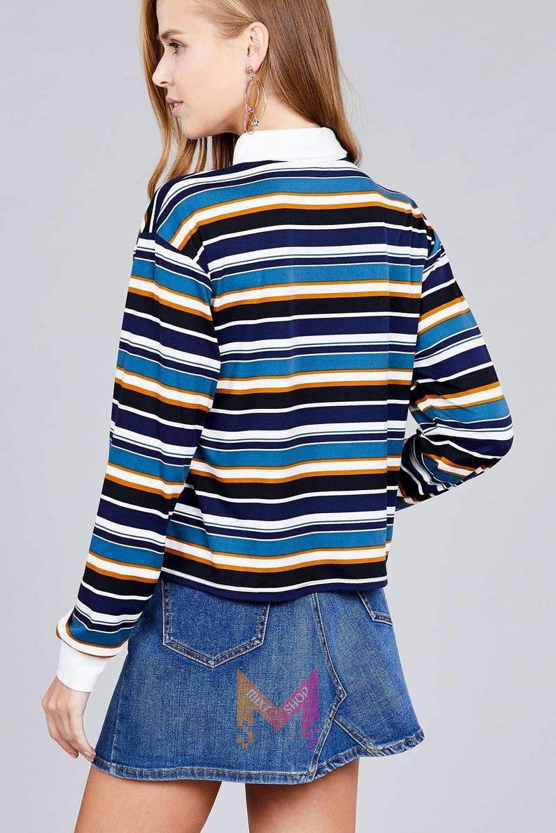 Ladies fashion plus size long sleeve multi striped dty brushed shirts | Mixtshop LLC