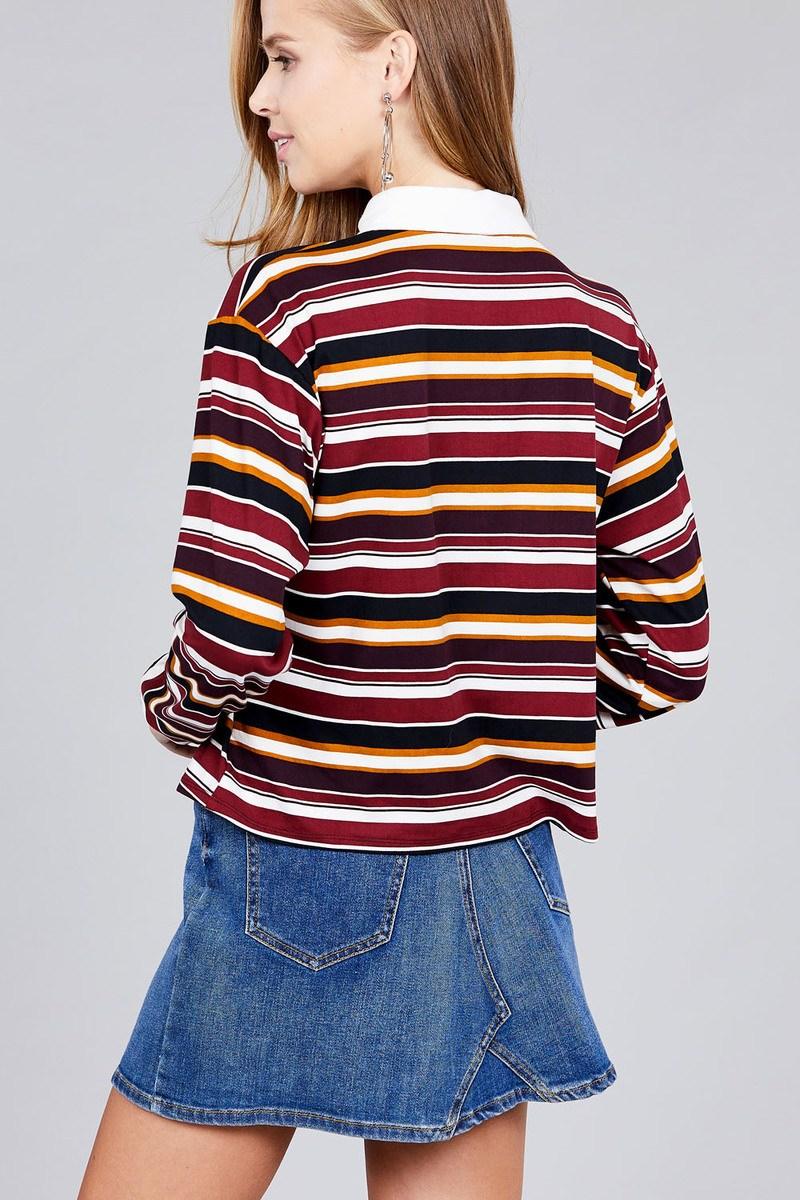 Ladies fashion plus size long sleeve multi striped dty brushed shirts | Mixtshop LLC