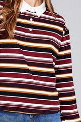 Ladies fashion plus size long sleeve multi striped dty brushed shirts | Mixtshop LLC