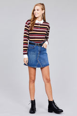 Ladies fashion plus size long sleeve multi striped dty brushed shirts | Mixtshop LLC