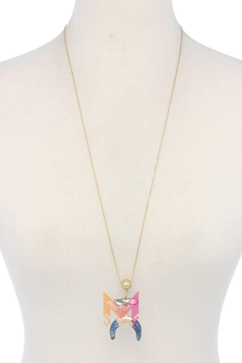 Double horn natural stone pendant necklace | Mixtshop LLC