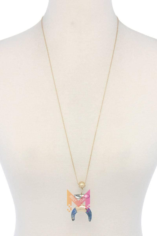 Double horn natural stone pendant necklace | Mixtshop LLC