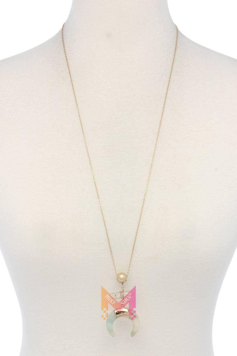 Double horn natural stone pendant necklace | Mixtshop LLC