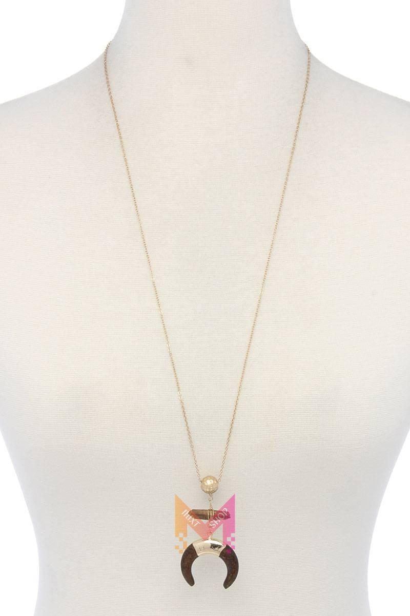 Double horn natural stone pendant necklace | Mixtshop LLC