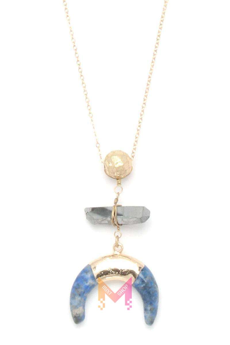 Double horn natural stone pendant necklace | Mixtshop LLC
