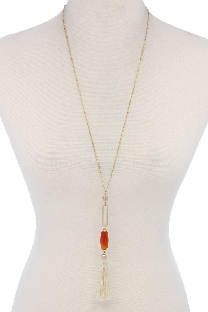 Cut Out Long Oval Bead Tassel Pendant Necklace | Mixtshop LLC