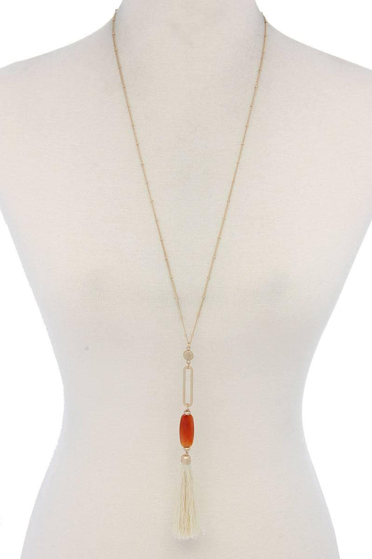 Cut Out Long Oval Bead Tassel Pendant Necklace | Mixtshop LLC