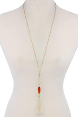 Cut Out Long Oval Bead Tassel Pendant Necklace | Mixtshop LLC