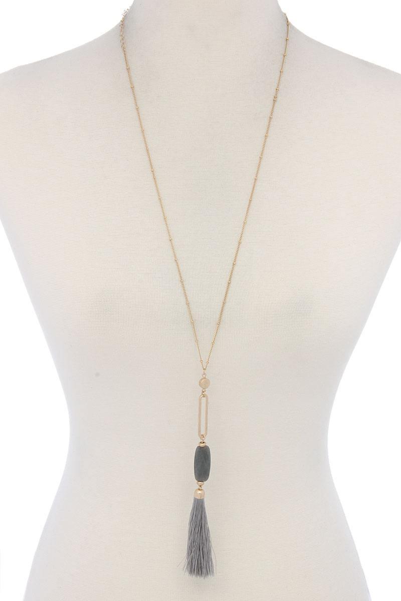 Cut Out Long Oval Bead Tassel Pendant Necklace | Mixtshop LLC