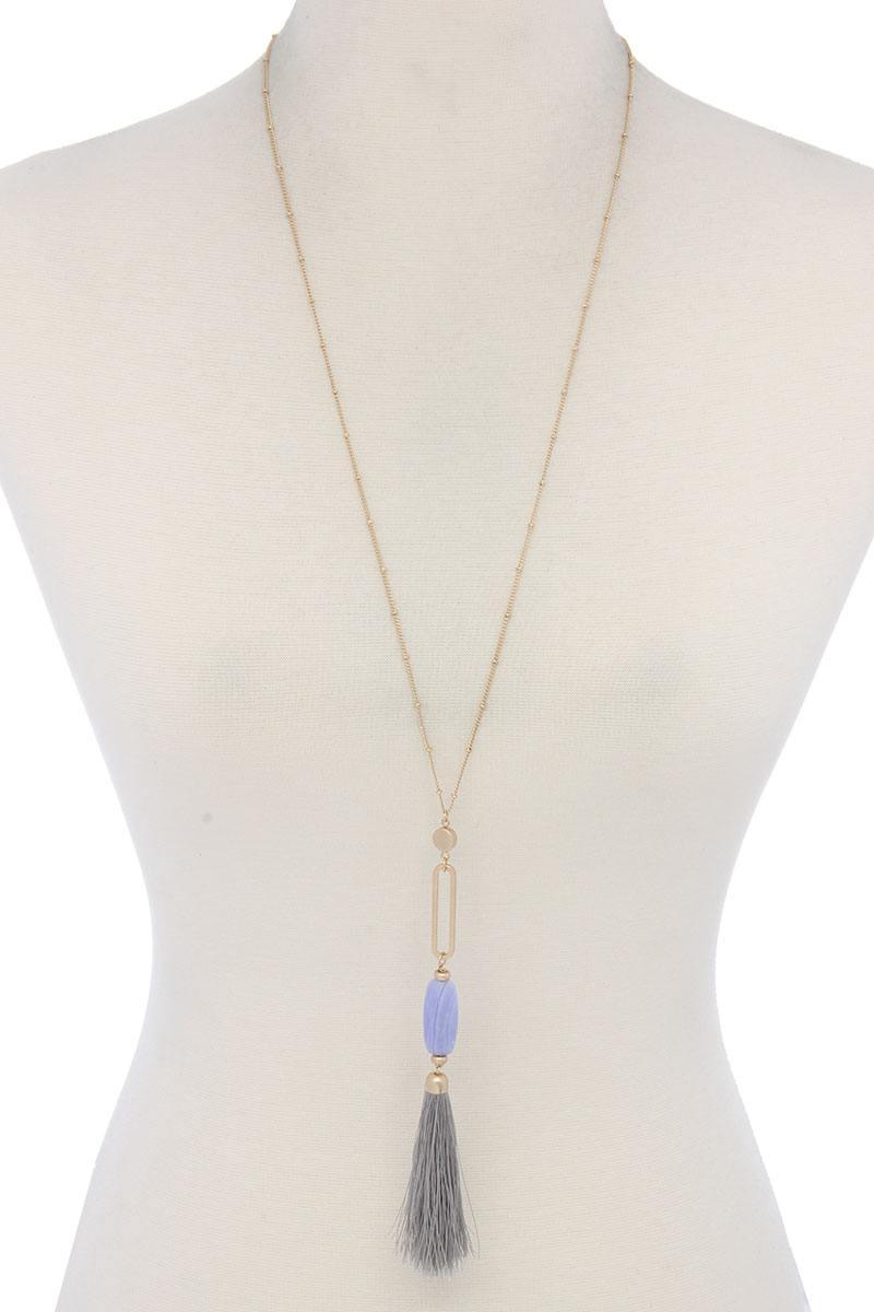 Cut Out Long Oval Bead Tassel Pendant Necklace | Mixtshop LLC