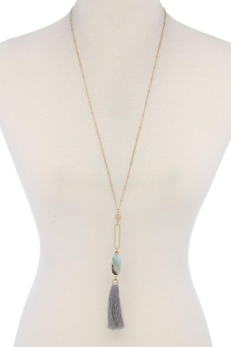 Cut Out Long Oval Bead Tassel Pendant Necklace | Mixtshop LLC