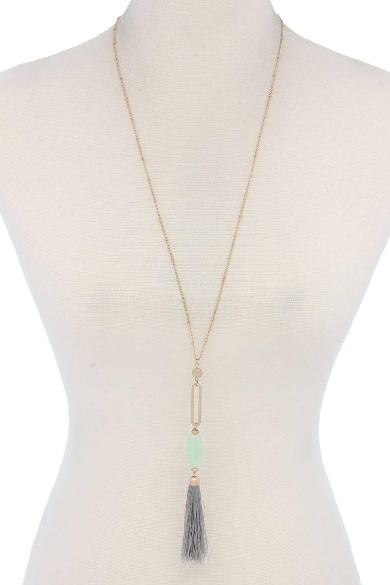 Cut Out Long Oval Bead Tassel Pendant Necklace | Mixtshop LLC