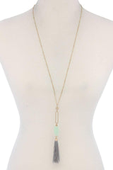 Cut Out Long Oval Bead Tassel Pendant Necklace | Mixtshop LLC