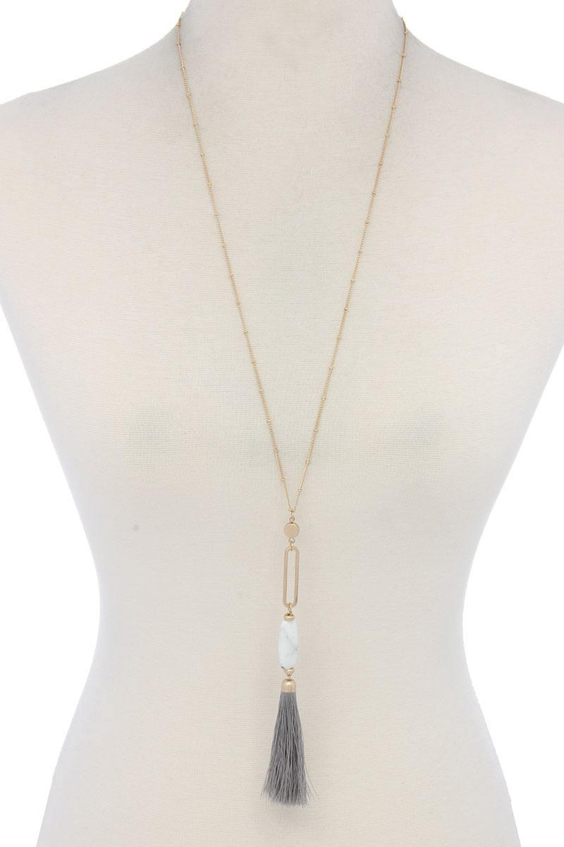Cut Out Long Oval Bead Tassel Pendant Necklace | Mixtshop LLC