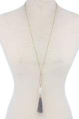 Cut Out Long Oval Bead Tassel Pendant Necklace | Mixtshop LLC