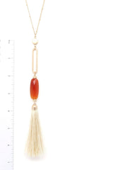 Cut Out Long Oval Bead Tassel Pendant Necklace | Mixtshop LLC