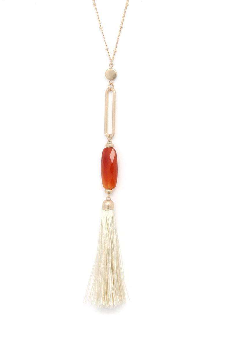 Cut Out Long Oval Bead Tassel Pendant Necklace | Mixtshop LLC