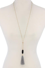 Cut Out Long Oval Bead Tassel Pendant Necklace | Mixtshop LLC