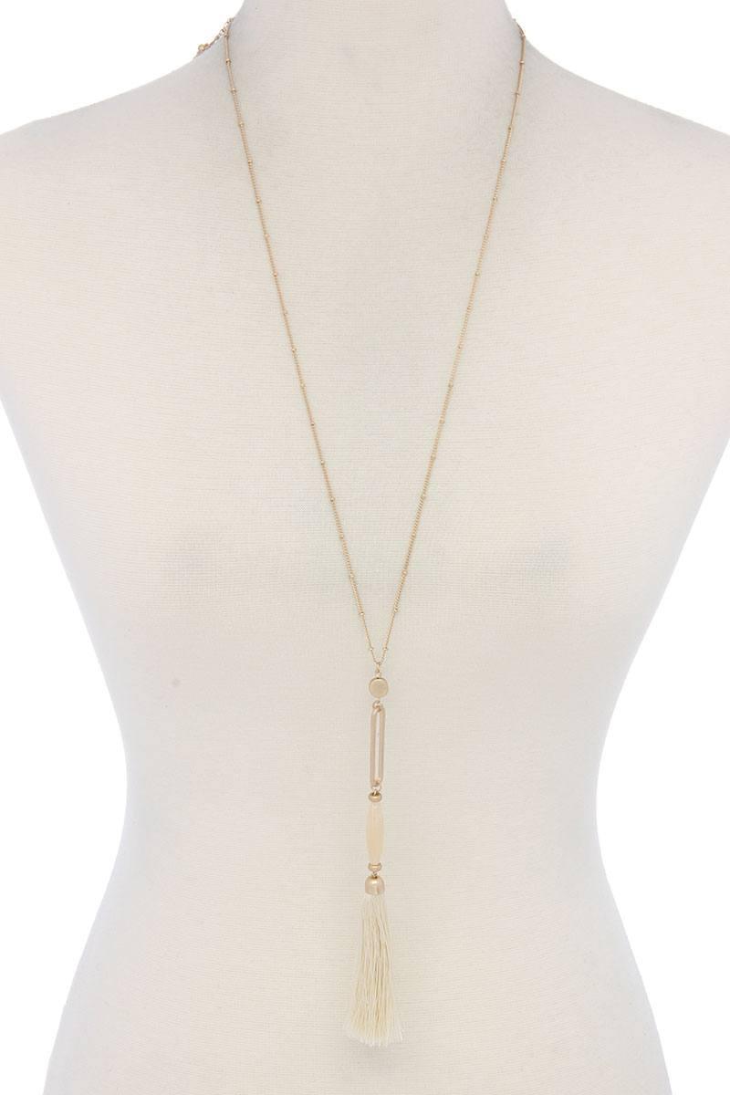 Cut Out Long Oval Bead Tassel Pendant Necklace | Mixtshop LLC