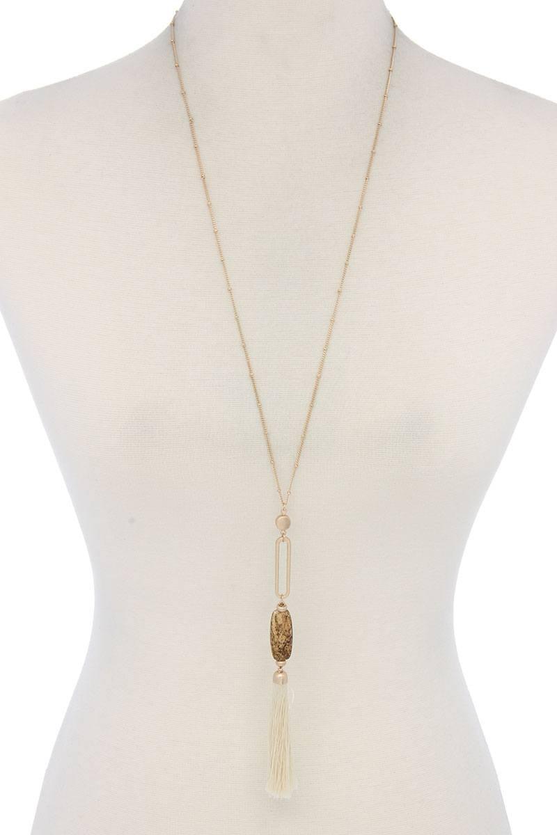 Cut Out Long Oval Bead Tassel Pendant Necklace | Mixtshop LLC