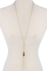 Cut Out Long Oval Bead Tassel Pendant Necklace | Mixtshop LLC