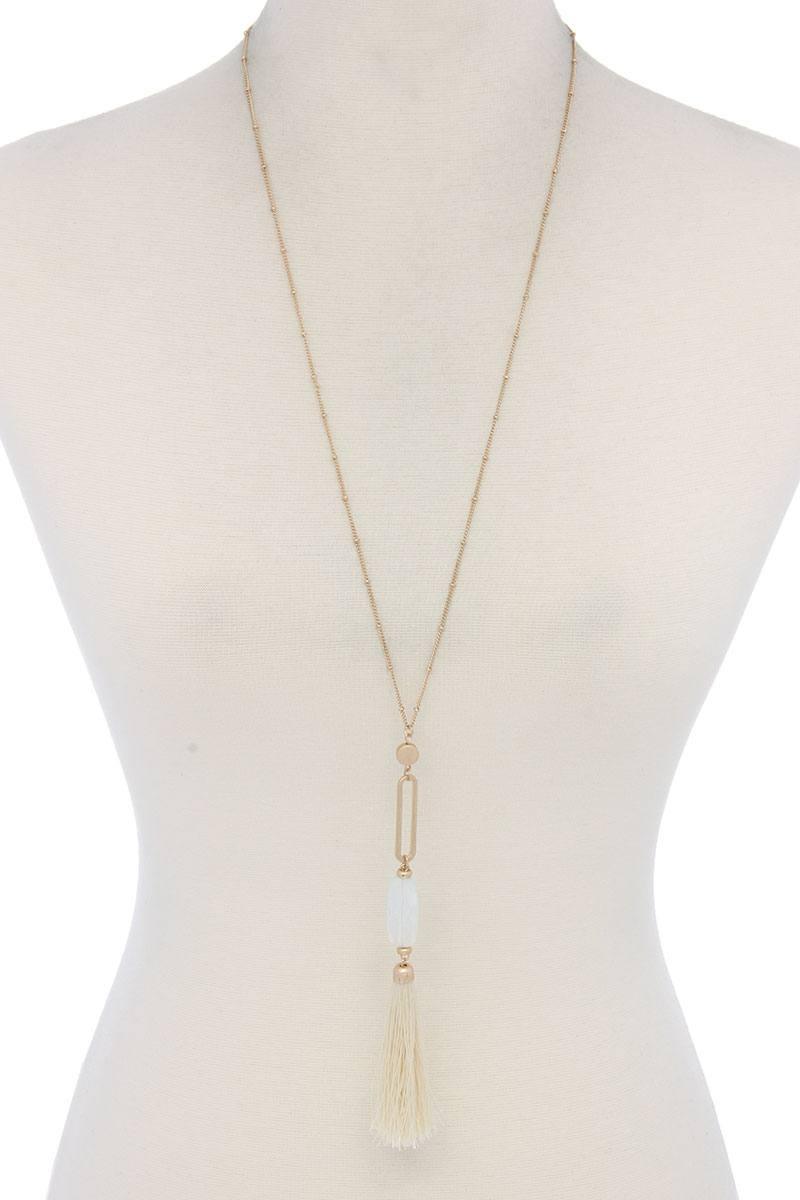 Cut Out Long Oval Bead Tassel Pendant Necklace | Mixtshop LLC