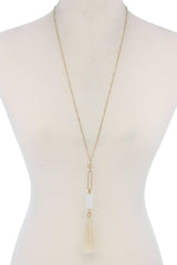 Cut Out Long Oval Bead Tassel Pendant Necklace | Mixtshop LLC