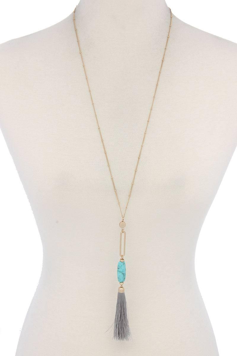 Cut Out Long Oval Bead Tassel Pendant Necklace | Mixtshop LLC