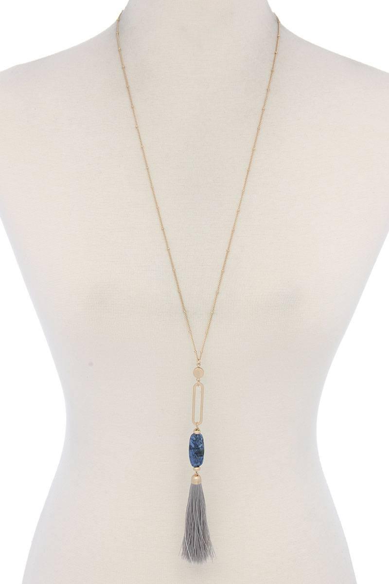 Cut Out Long Oval Bead Tassel Pendant Necklace | Mixtshop LLC
