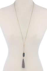 Cut Out Long Oval Bead Tassel Pendant Necklace | Mixtshop LLC