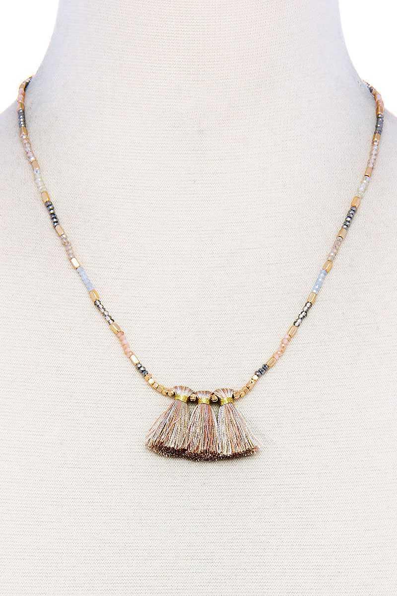 Modern Triple Tassel Beaded Necklace | Mixtshop LLC