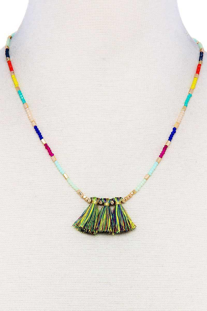 Modern Triple Tassel Beaded Necklace | Mixtshop LLC
