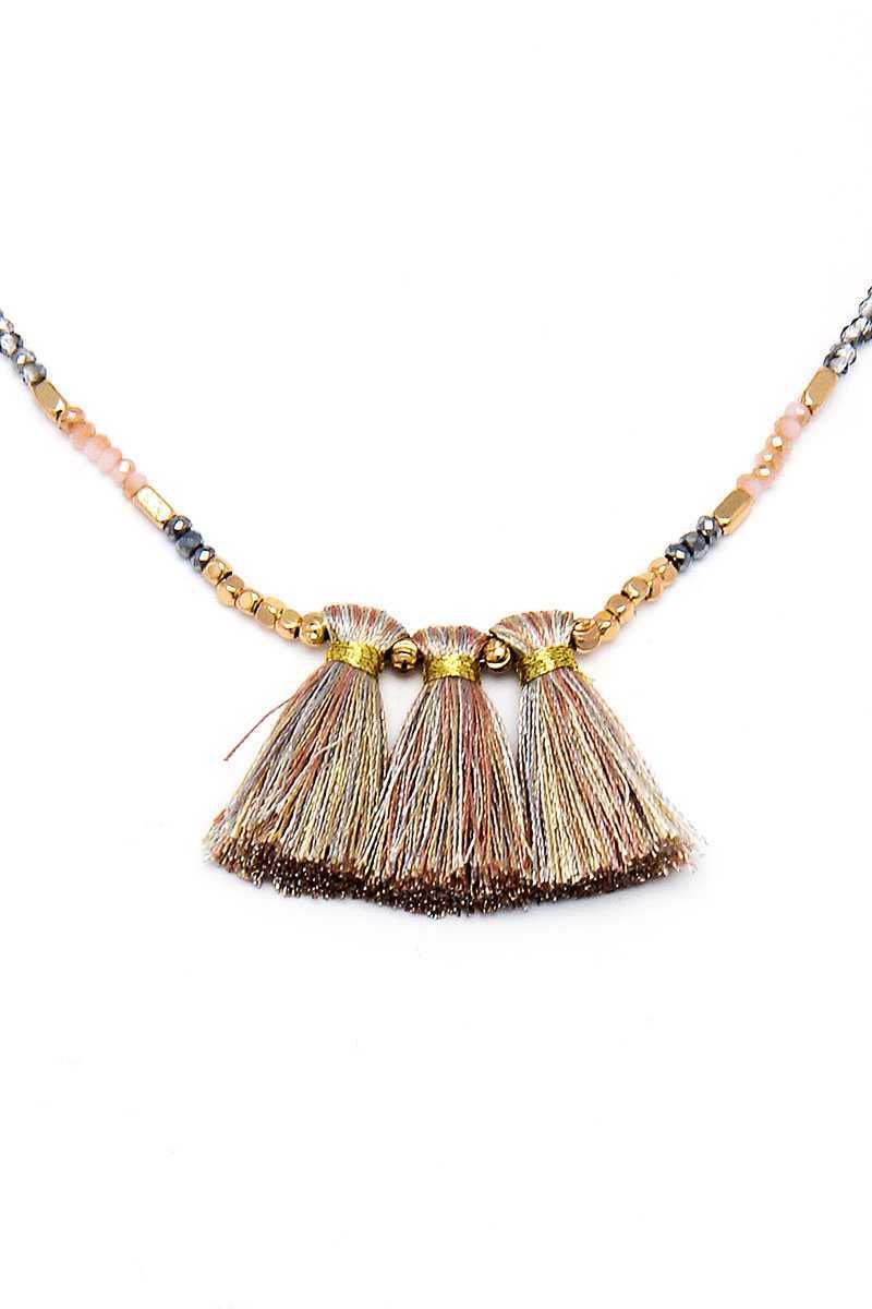 Modern Triple Tassel Beaded Necklace | Mixtshop LLC