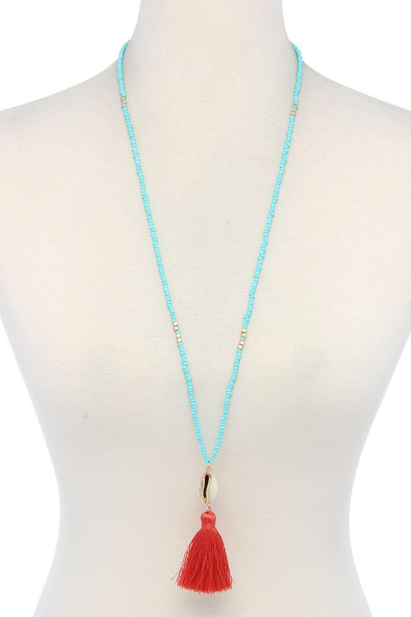 Cowrie Shell Tassel Beaded Necklace | Mixtshop LLC