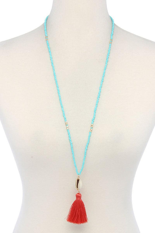 Cowrie Shell Tassel Beaded Necklace | Mixtshop LLC