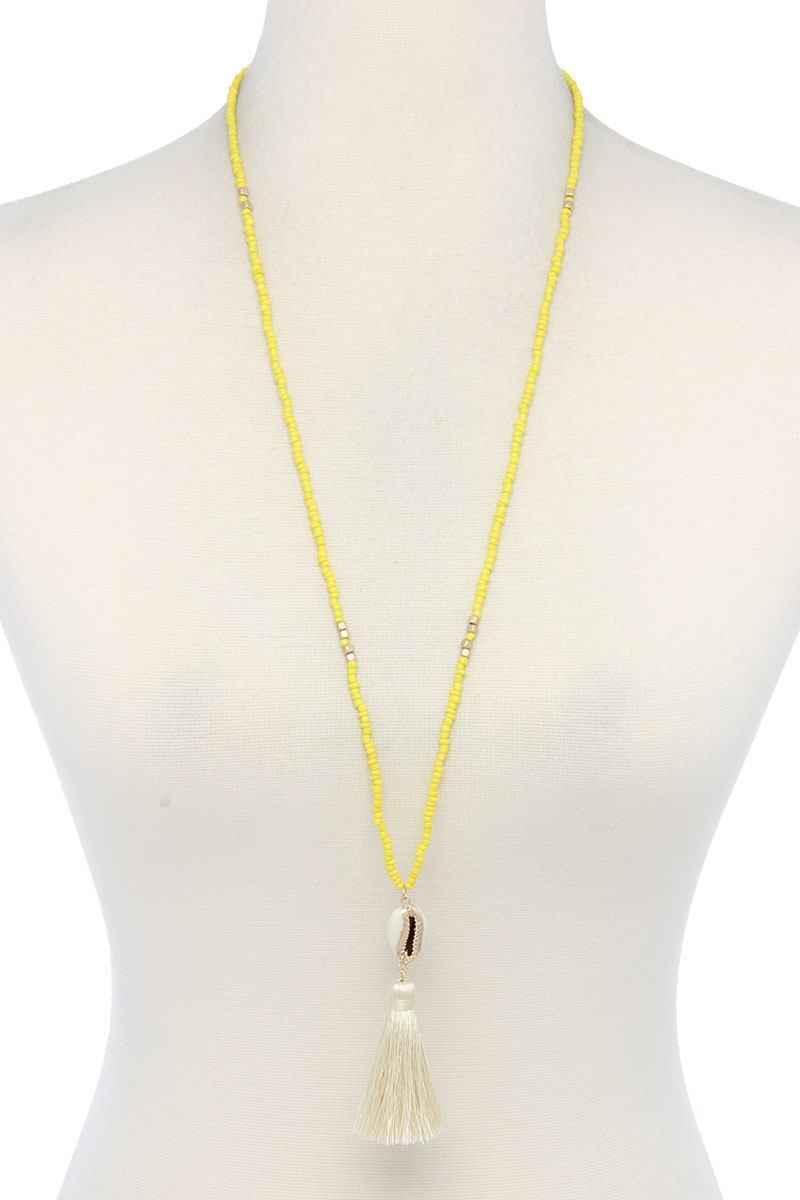 Cowrie Shell Tassel Beaded Necklace | Mixtshop LLC