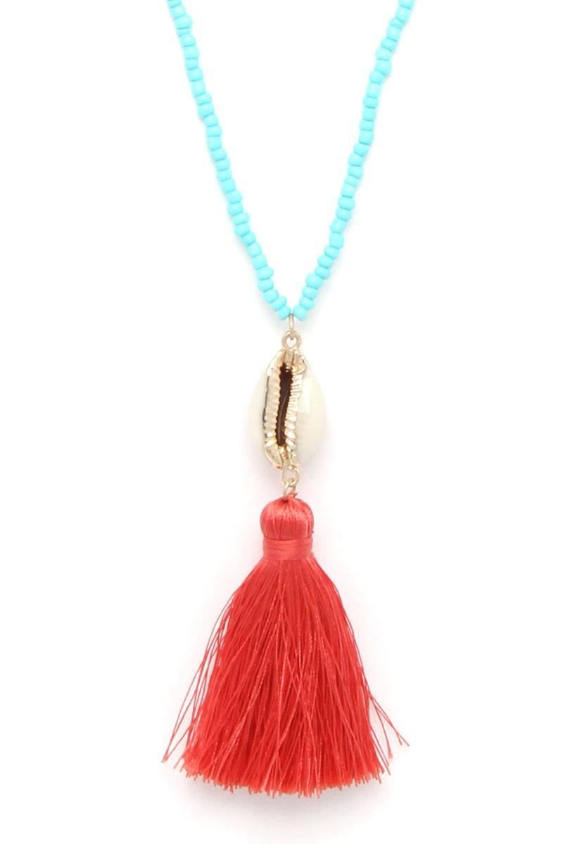 Cowrie Shell Tassel Beaded Necklace | Mixtshop LLC