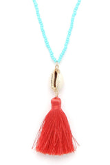 Cowrie Shell Tassel Beaded Necklace | Mixtshop LLC
