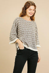 Heathered Striped Knit Bell Sleeve Round Neck Top | Mixtshop LLC