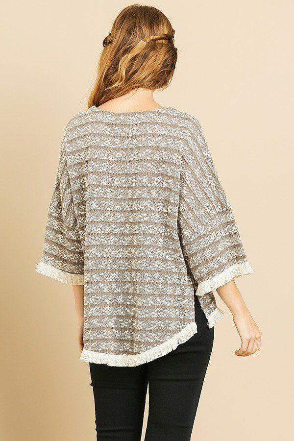Heathered Striped Knit Bell Sleeve Round Neck Top | Mixtshop LLC