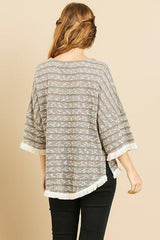Heathered Striped Knit Bell Sleeve Round Neck Top | Mixtshop LLC