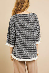 Heathered Striped Knit Bell Sleeve Round Neck Top | Mixtshop LLC